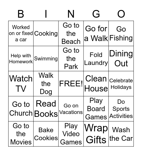 Grandparent's Day Bingo Card