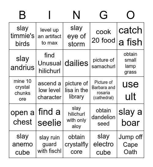 GENSHIN BINGO (mondstadt) Bingo Card