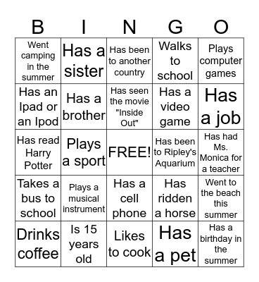 Find someone who...(and write their name) Bingo Card