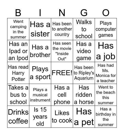 Find someone who...(and write their name) Bingo Card