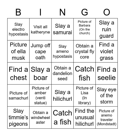 GENSHIN BINGO Card