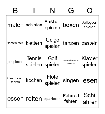 Hobbys Bingo Card