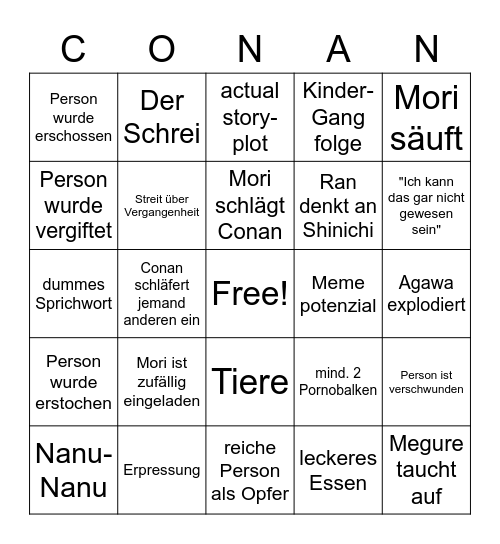 Conan Bingo Card