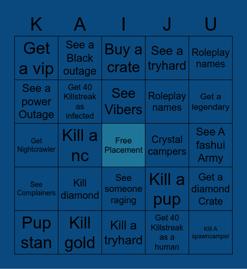 Kaiju pardise Bingo Card
