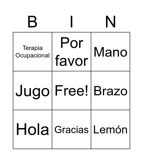 Spanish Bingo Card