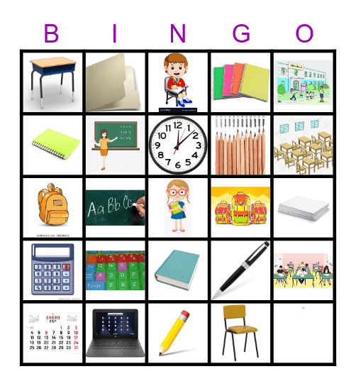 Objetos del Salón de Clase Bingo Card