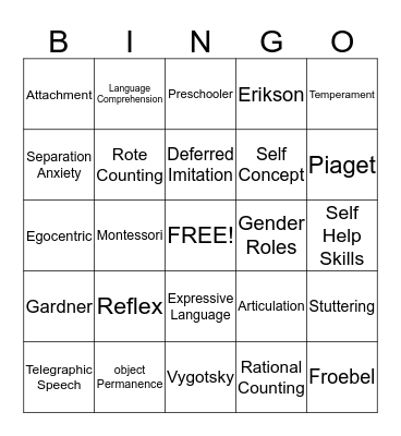 Working w/Young Children Ch 4,5,6 Bingo Card