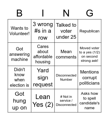 Phonebank Bingo! Bingo Card
