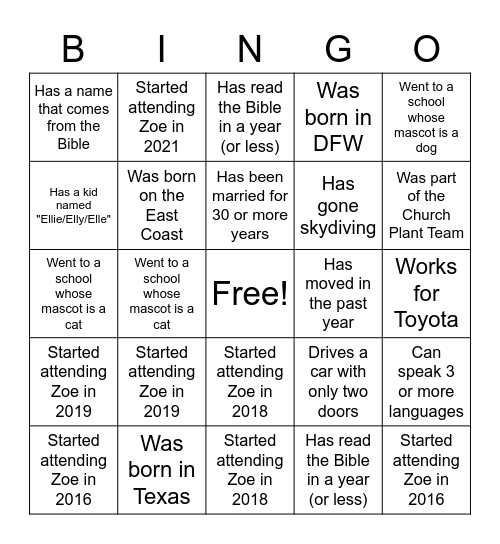 Untitled Bingo Card
