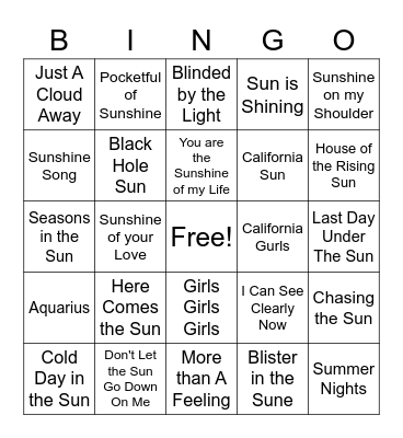 Sun Bingo Card