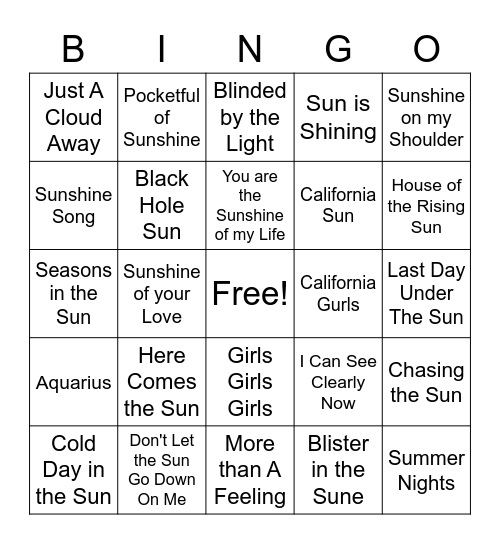 Sun Bingo Card