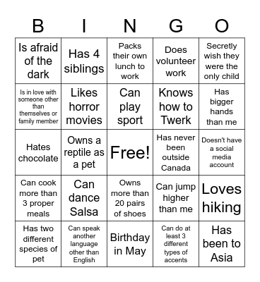 Icebreaker Bingo Card