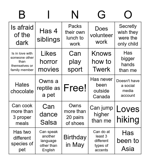 Icebreaker Bingo Card