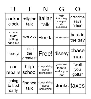 Boomer Bingo Card