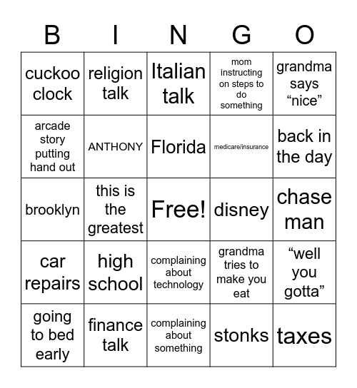 Boomer Bingo Card