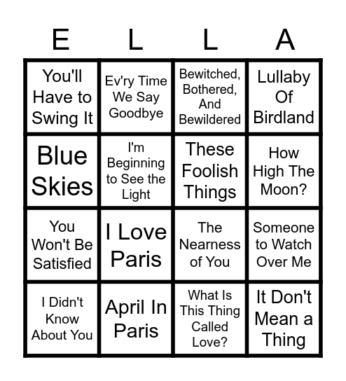 Ella Fitzgerald Bingo Card