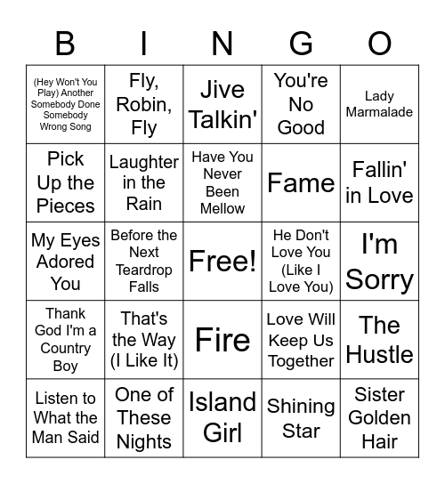 #1 Songs 1975 Bingo Card