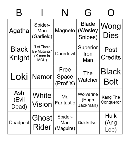 Multiverse of Madness Bingo Card