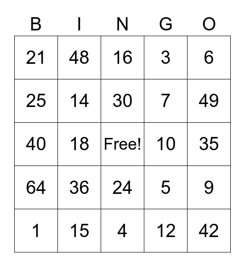 Multiplication Bingo 0-5 Bingo Card