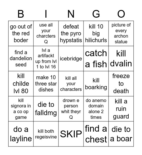GENSHIT Bingo Card