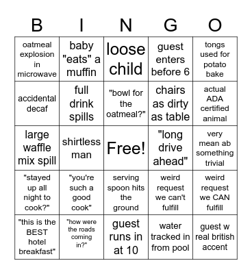 just guesty things Bingo Card
