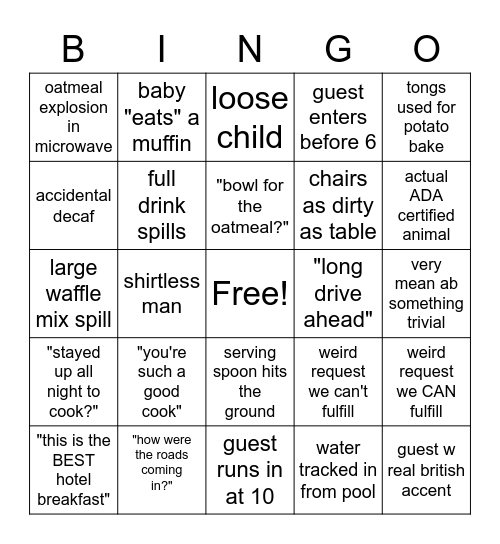 just guesty things Bingo Card