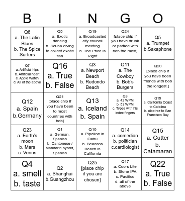 Bob Trivia Bingo! Bingo Card