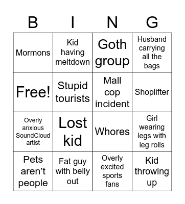 Mall Bingo Card