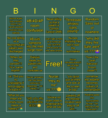 Monitor Room Cliché Bingo Card