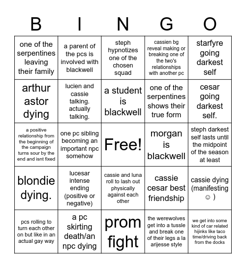 mean girls season bingo wooooo Bingo Card