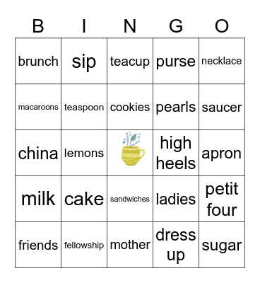 Tea Time Bingo Card