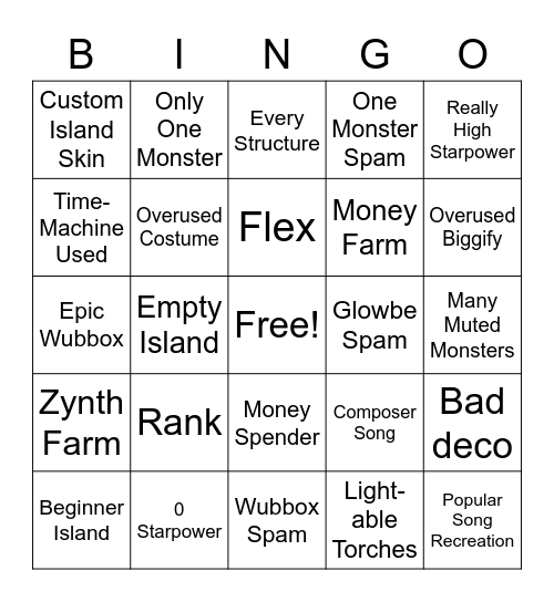 Random Island Bingo Card