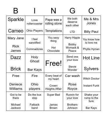 Top 70s song Music Bingo Card