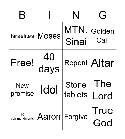 Moses on mountain Sinai Bingo Card