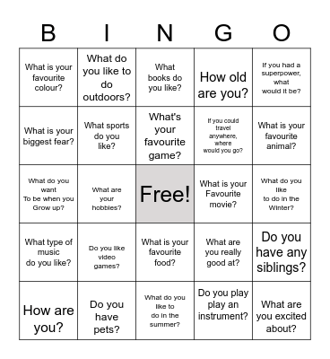 Getting To Know Each Other Bingo Card