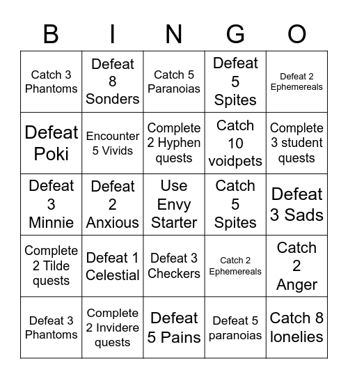 Voidpet Bingo Card