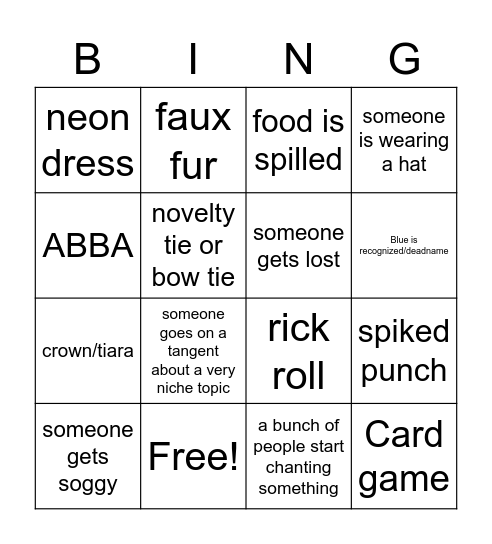 Prom Bingo Card