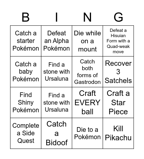 Legends Arceus Lockout Bingo Card