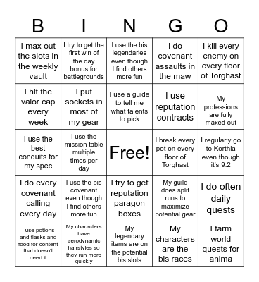 How much of a slave are you to minmaxing? Bingo Card