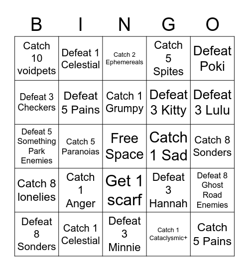 Voidpet Bingo Card