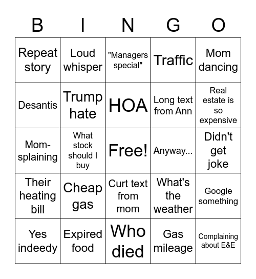 Strunk Bingo Card