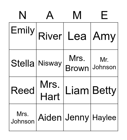 Name Game Bingo Card