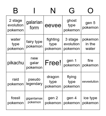 Pokemon Bingo Card