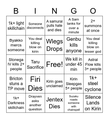 Kirin Bingo Card