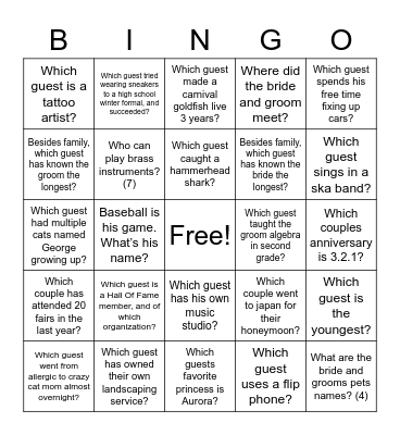 Hinnershitz Wedding Guest Bingo Card