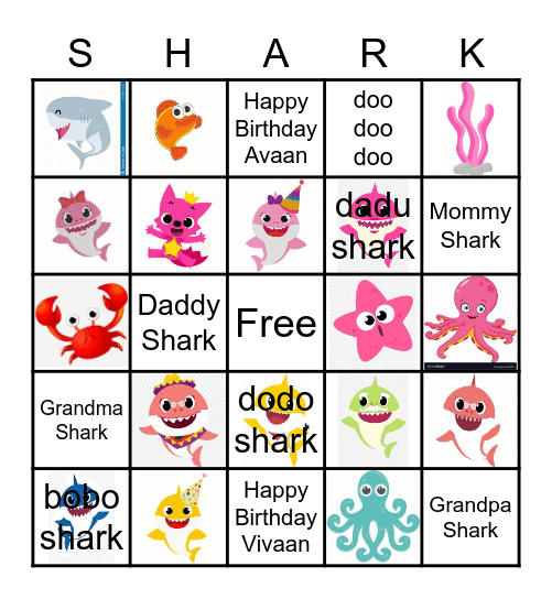 Baby Shark Bingo Card