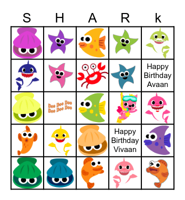 Birthday Shark Bingo Card