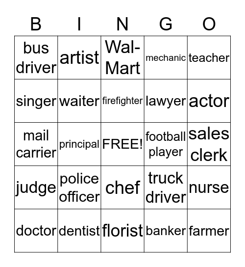 Community Workers Bingo Card