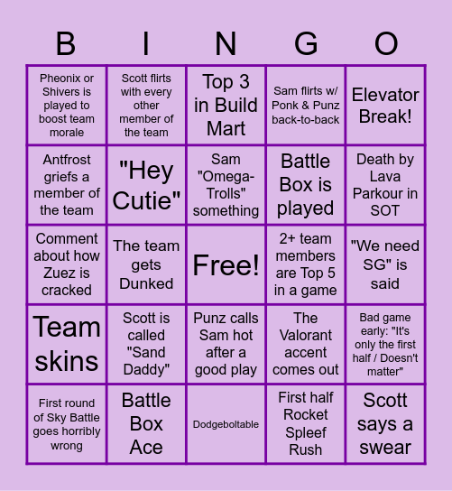 MCC 21 Purple Pandas Bingo Card