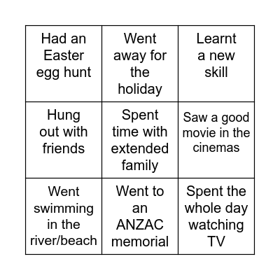 Holiday Bingo Card